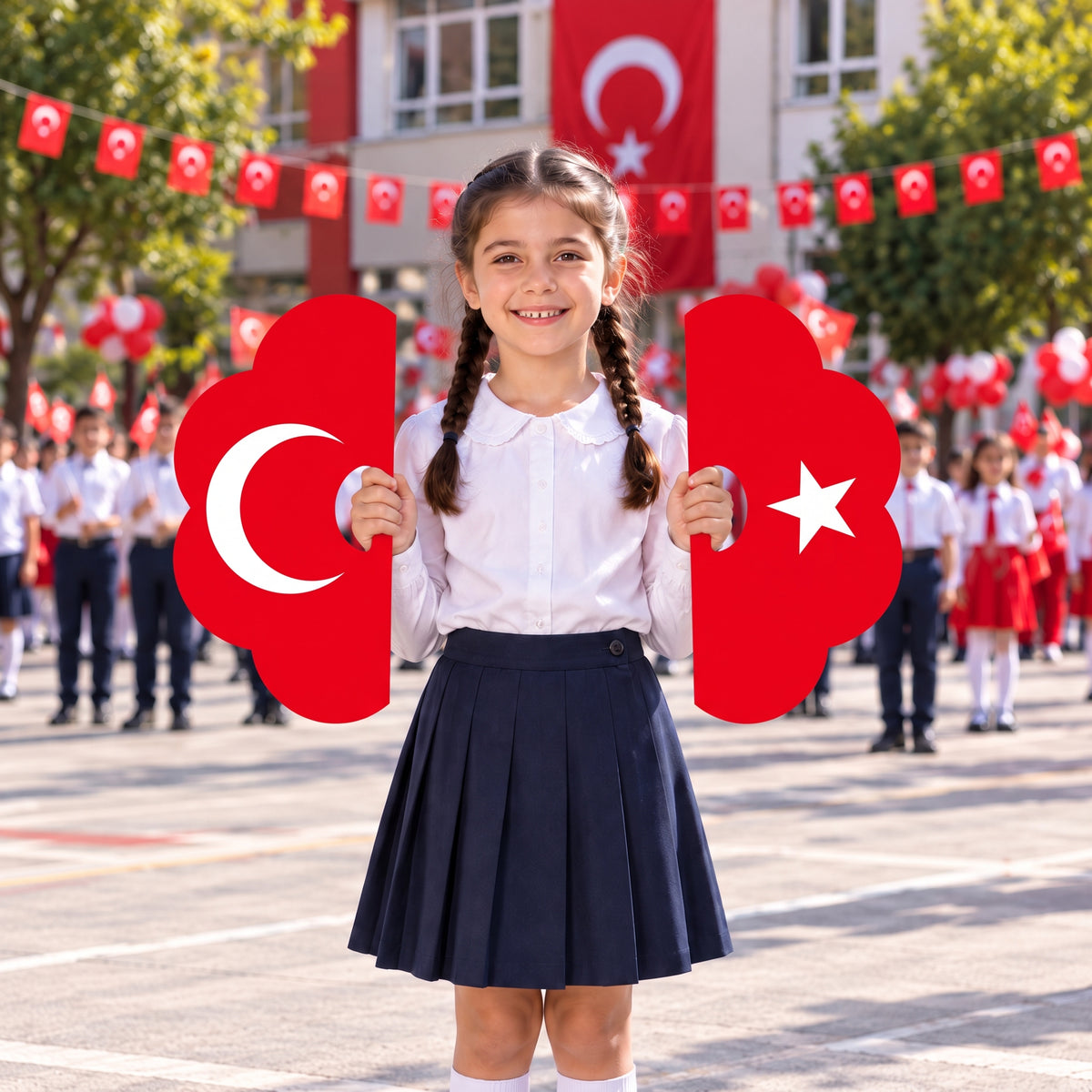29 Ekim Cumhuriyet Bayramı Çift Taraflı Gösteri Plakası - PAPATYA (Ay-Yıldızlı Koreografi Plakası)