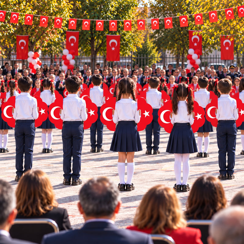 29 Ekim Cumhuriyet Bayramı Çift Taraflı Gösteri Plakası - PAPATYA (Ay-Yıldızlı Koreografi Plakası)-zoom-