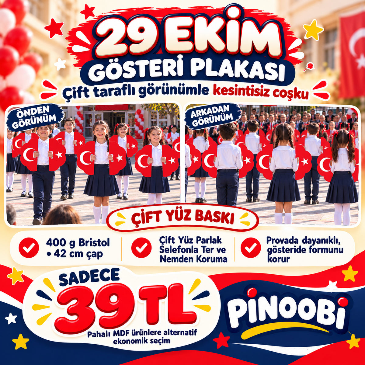 29 Ekim Cumhuriyet Bayramı Çift Taraflı Gösteri Plakası - PAPATYA (Ay-Yıldızlı Koreografi Plakası)-2