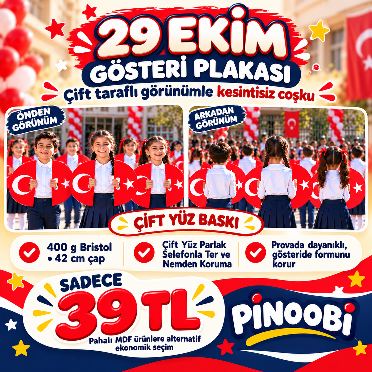 29 Ekim Cumhuriyet Bayramı Çift Taraflı Gösteri Plakası (Ay-Yıldızlı Koreografi Plakası)