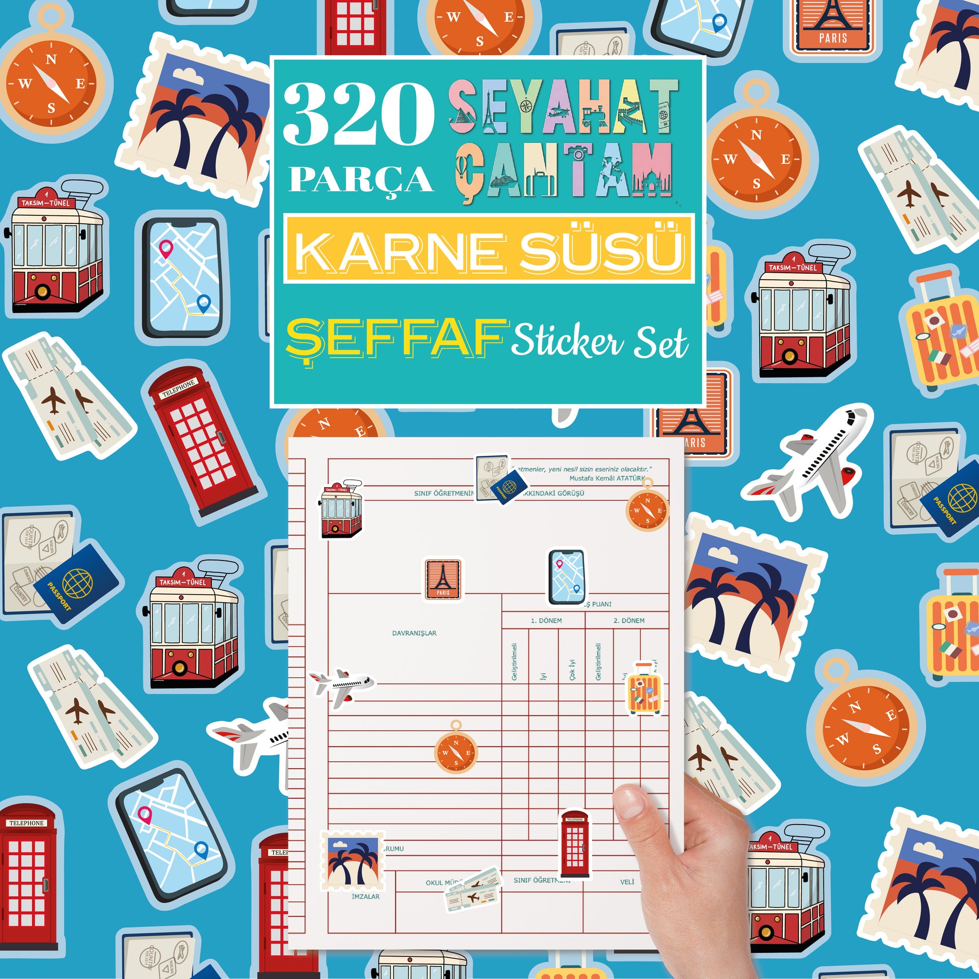 Seyahat Temalı Karne ve Gelişim Raporu Şeffaf Sticker Seti-1