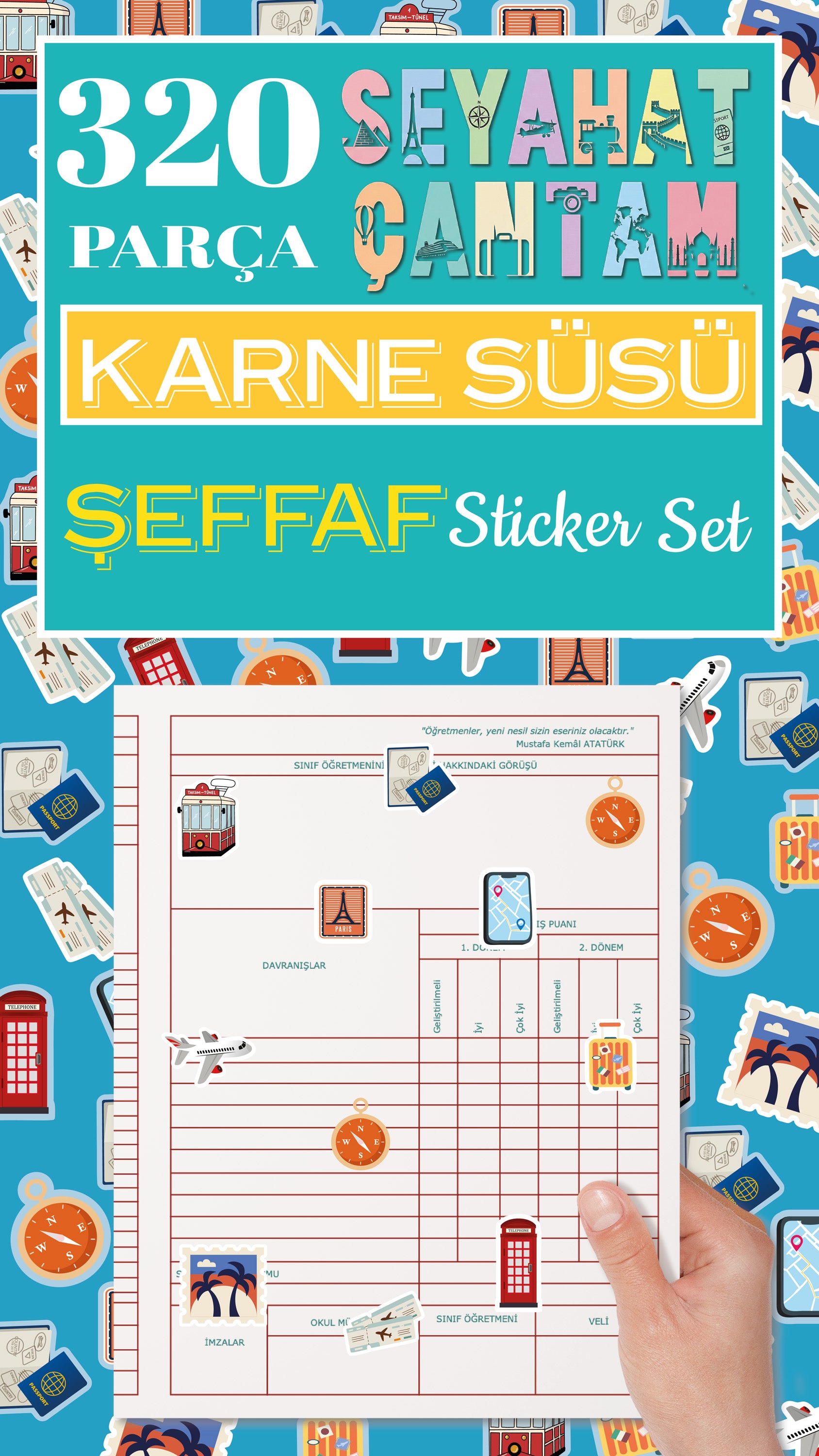 Seyahat Temalı Karne ve Gelişim Raporu Şeffaf Sticker Seti-zoom-6