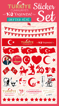 29 Ekim Defter Süsü Şeffaf Sticker Set - pinoobi