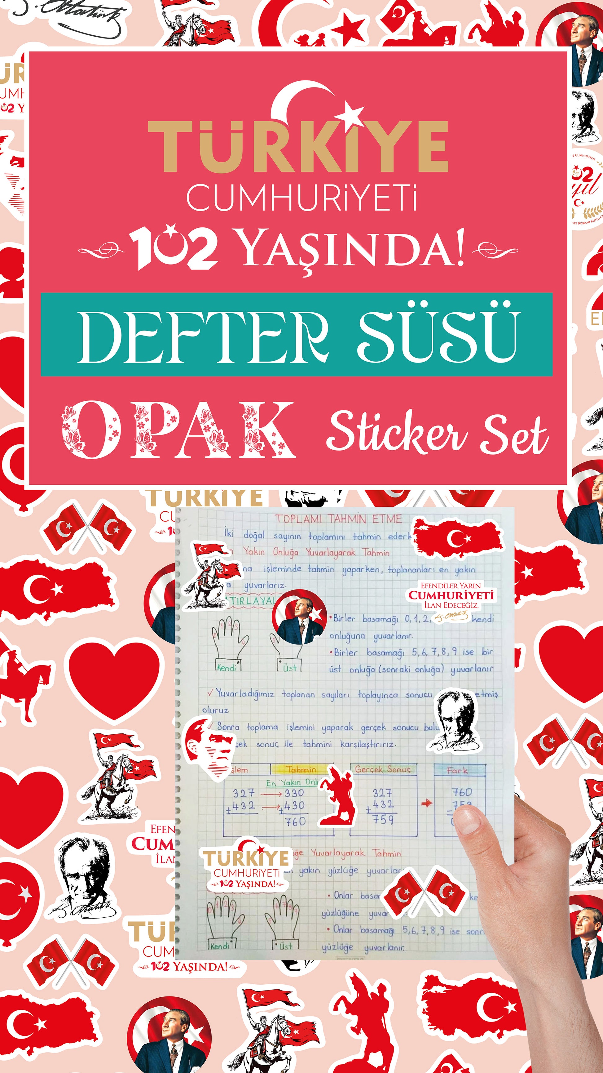 29 Ekim Defter Süsü Şeffaf Sticker Set - pinoobi