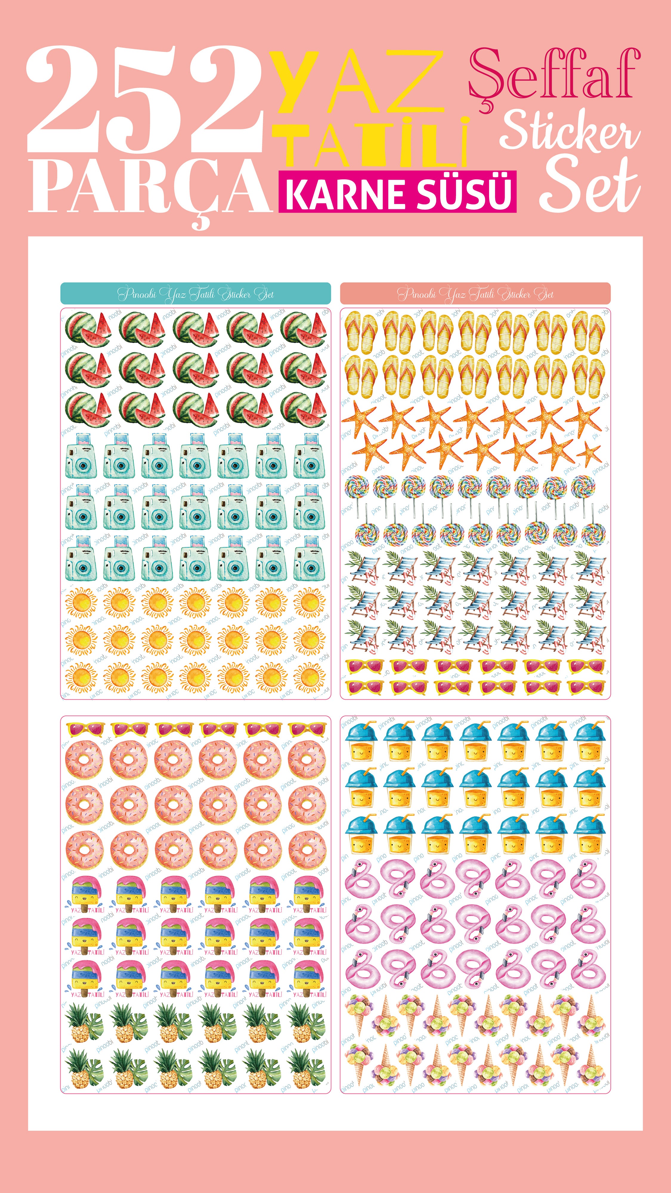 Yaz Tatili Karne / Gelişim Raporu Şeffaf Sticker Set - pinoobi